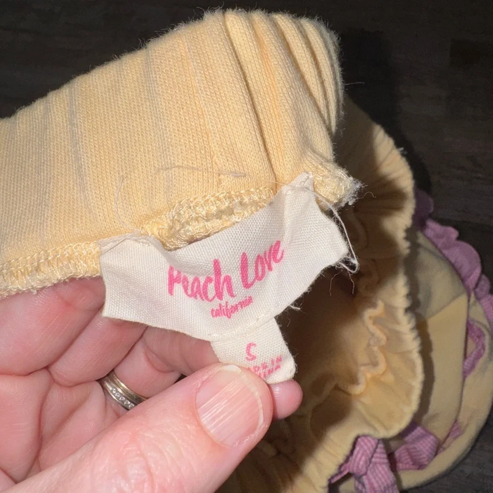 Peach Love California Ruffle Lounge Skort Yellow Pink Gingham Coquette Small